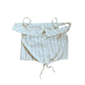 J.O.A. Striped Linen Blend Off Shoulder Crop Top | Women’s Large